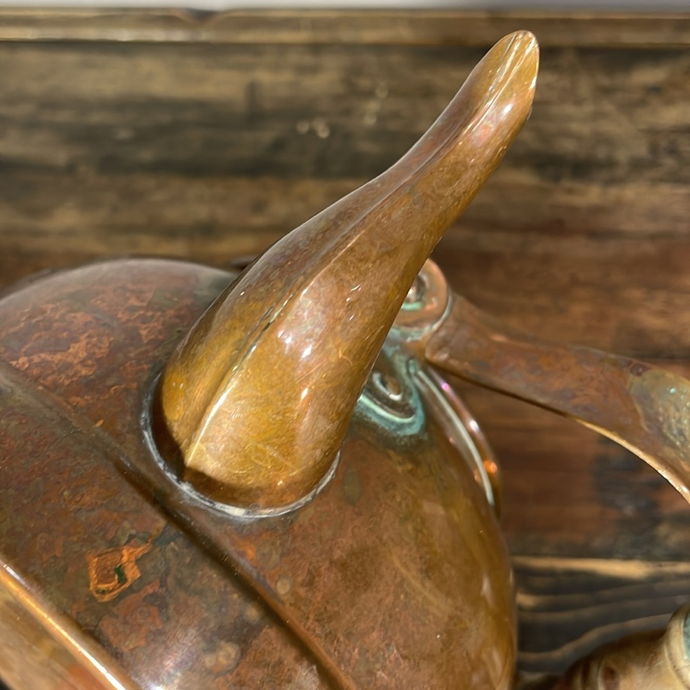 Vintage Copper Teapot with Wooden Handle gorgeous greening! This is a beauty! - Picture 12 of 17